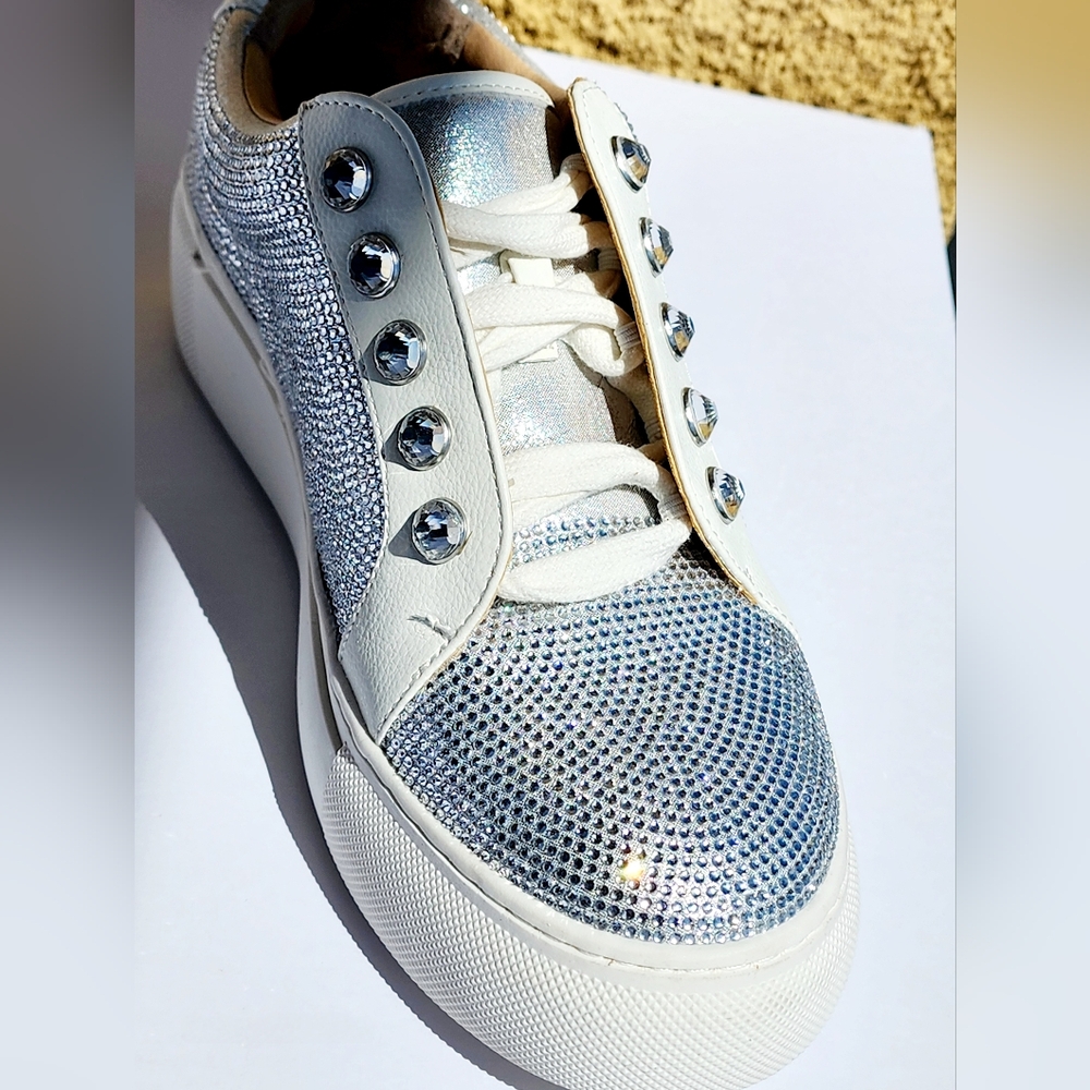 Alex Marie Women's Rhinestone Embellished Shimmer Fabric Platform Sneaker Size 6 - Picture 7 of 12